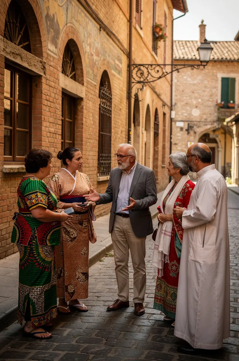 Walking route through vibrant city streets, exploring culture.